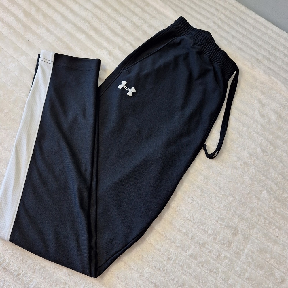 Under Armour Fitted Athletic Training Pants Mens Large Blk Wht Ankle Zip Track